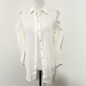 Chico’s Small Vintage Metallic Gauze Blouse Semi Sheer Long Sleeved Top EUC